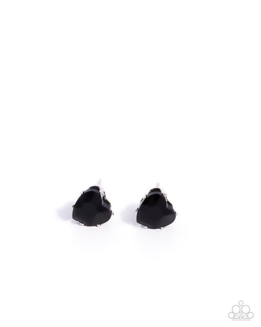 Sweetheart Stunner - Black Heart Gem Paparazzi Post Earrings