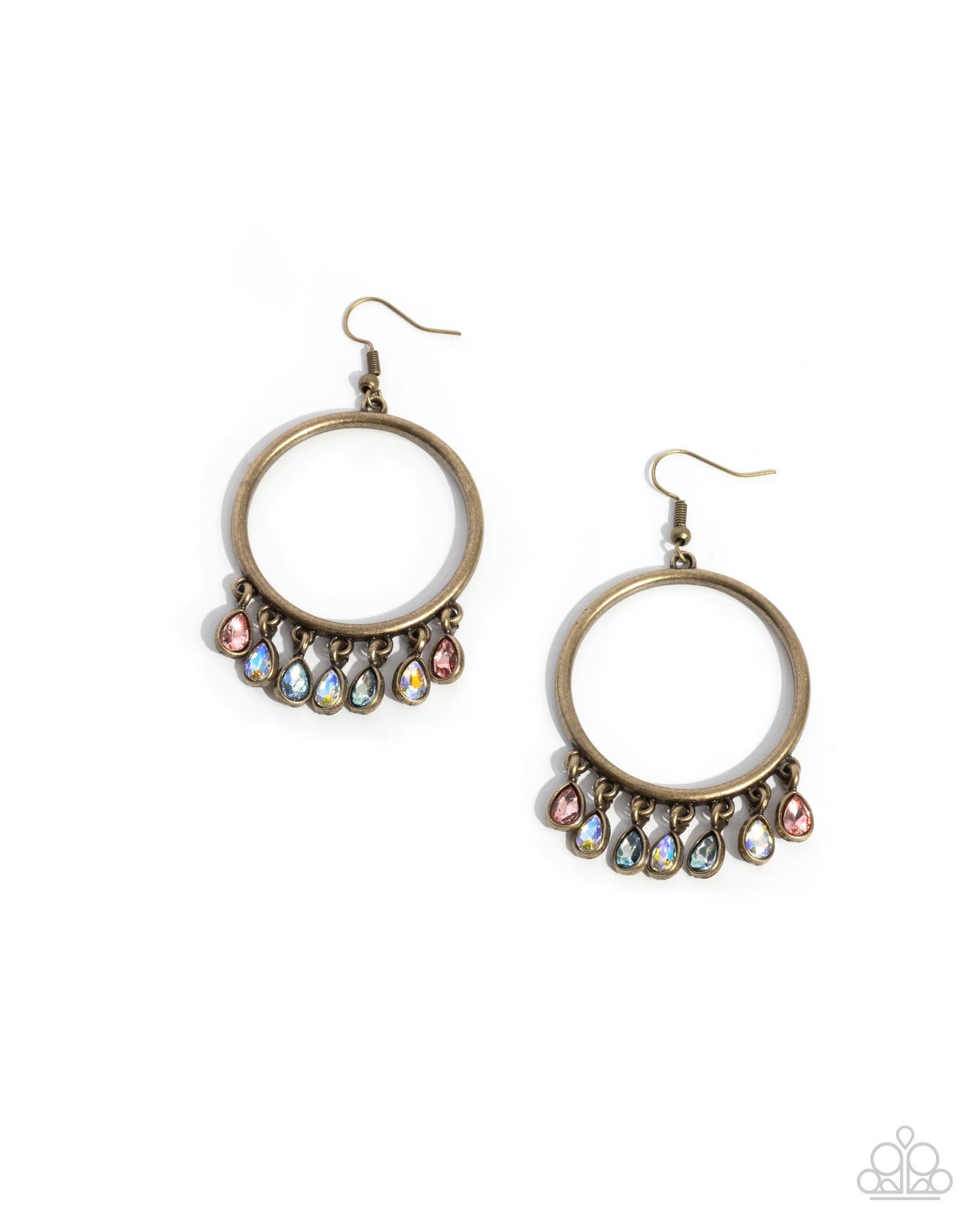 Hooped Hello - Brass Hoop & UV Teardrop Gems Paparazzi Earrings