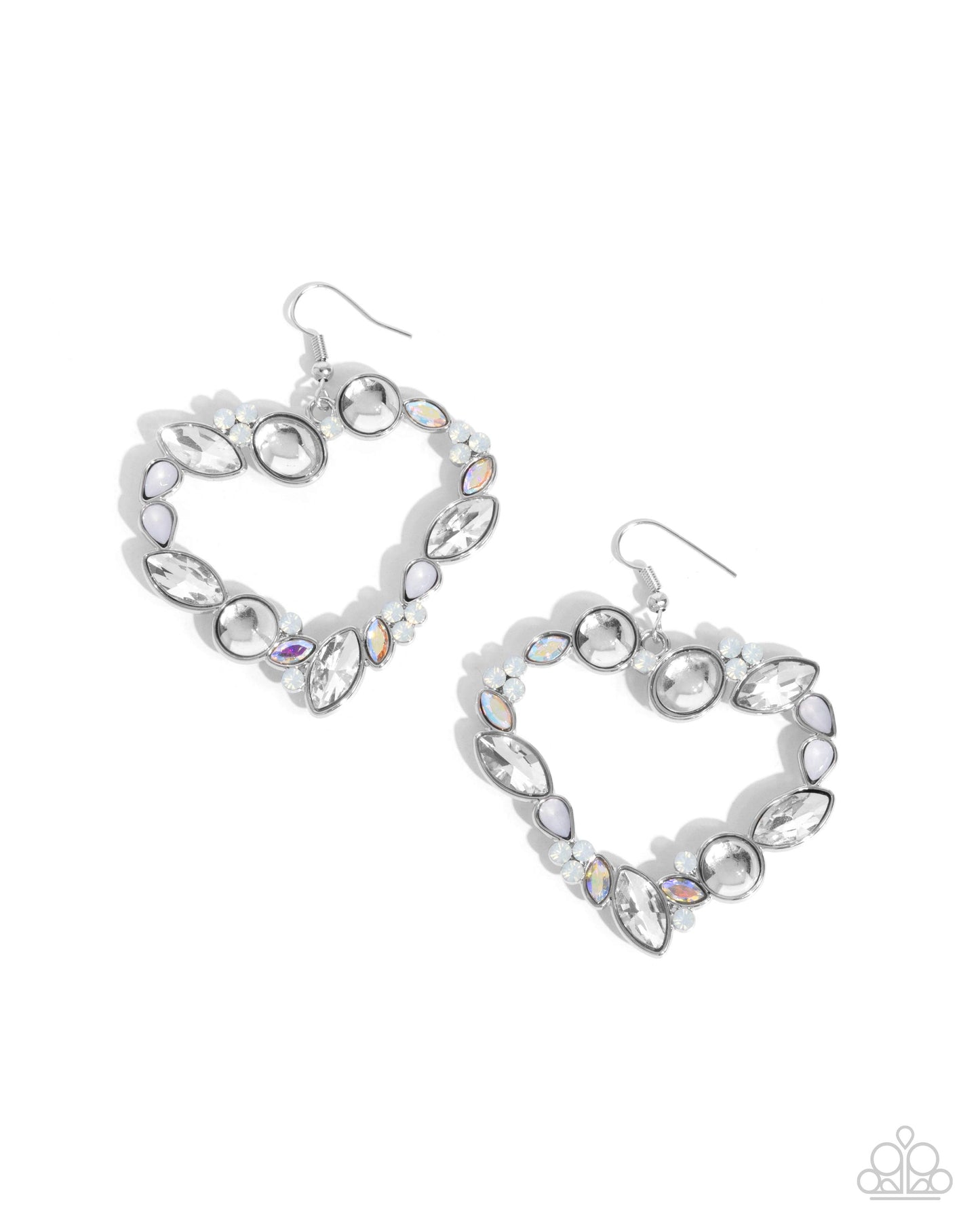 Heart Hierarchy - White Gems/Iridescent Gems/Opalescent Rhinestones Embellished Heart Paparazzi Earrings