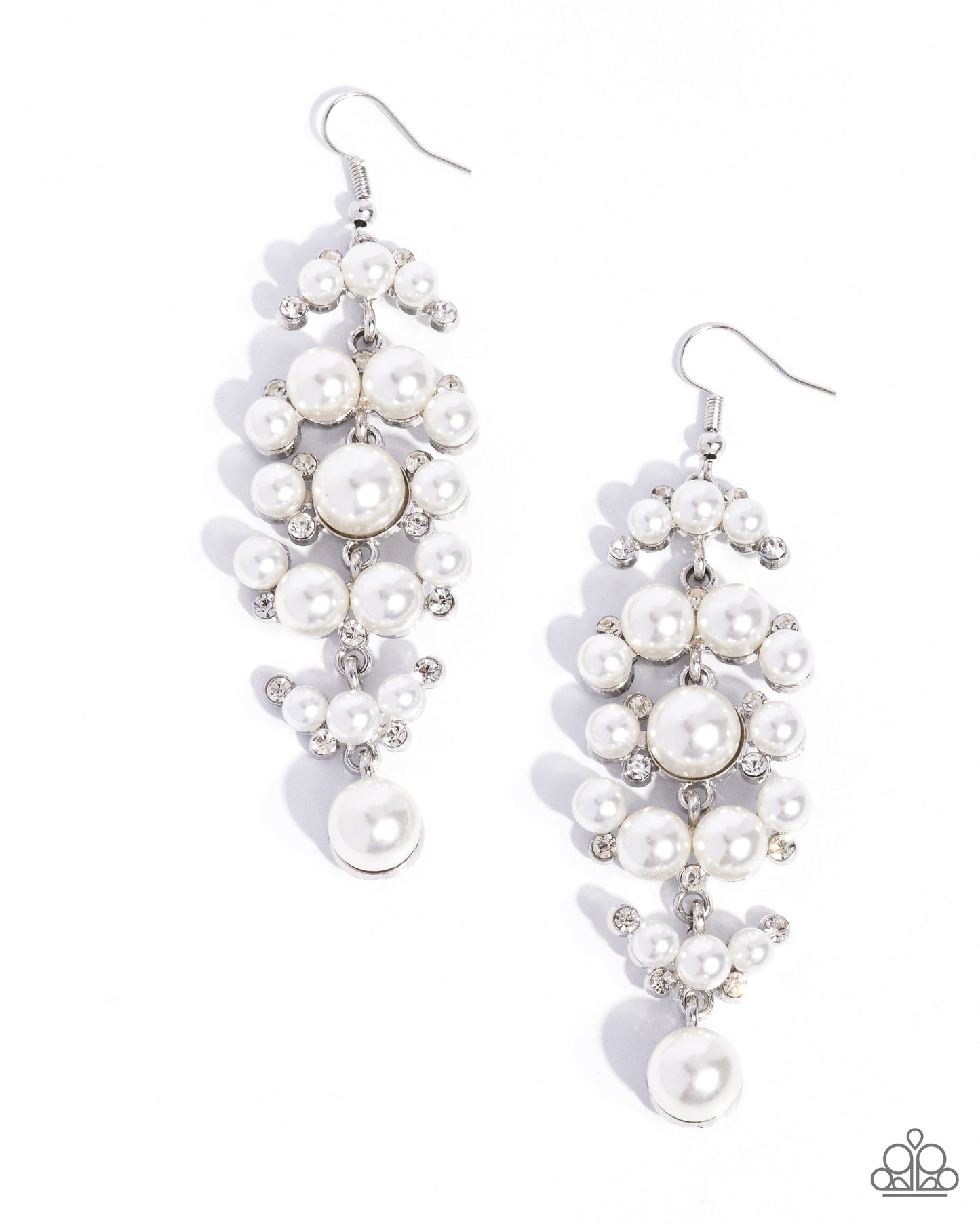 Talk of The Ton - White Pearls & White Rhinestone Cluster Paparazzi Earrings