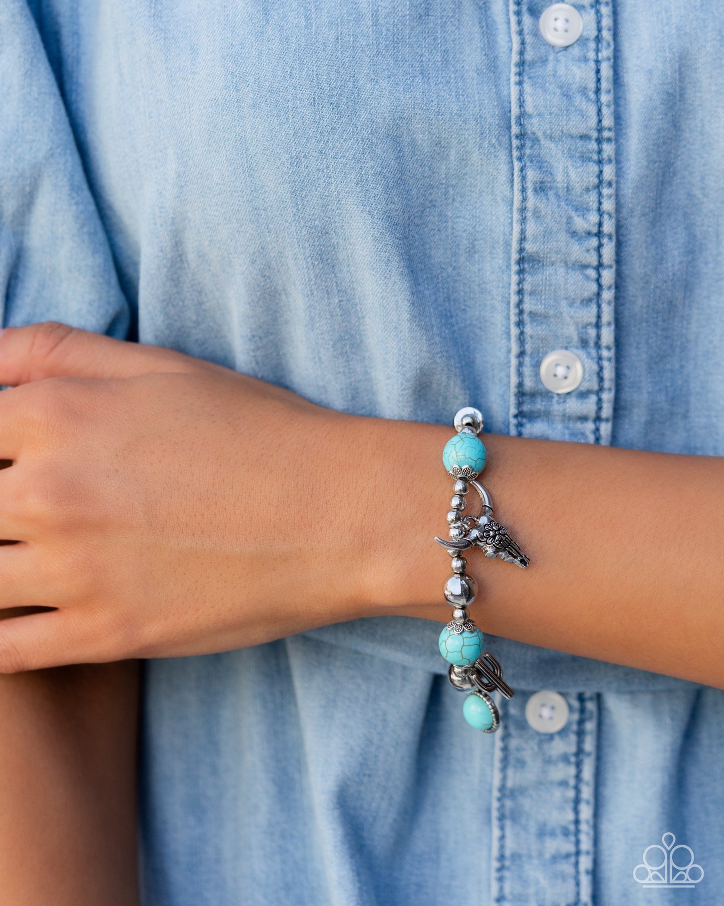 Western Welcome - Blue/Turquoise Stones & Western-Inspired Charms Paparazzi Stretch Bracelet