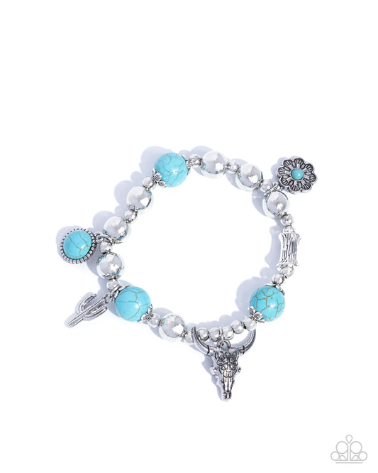 Western Welcome - Blue/Turquoise Stones & Western-Inspired Charms Paparazzi Stretch Bracelet