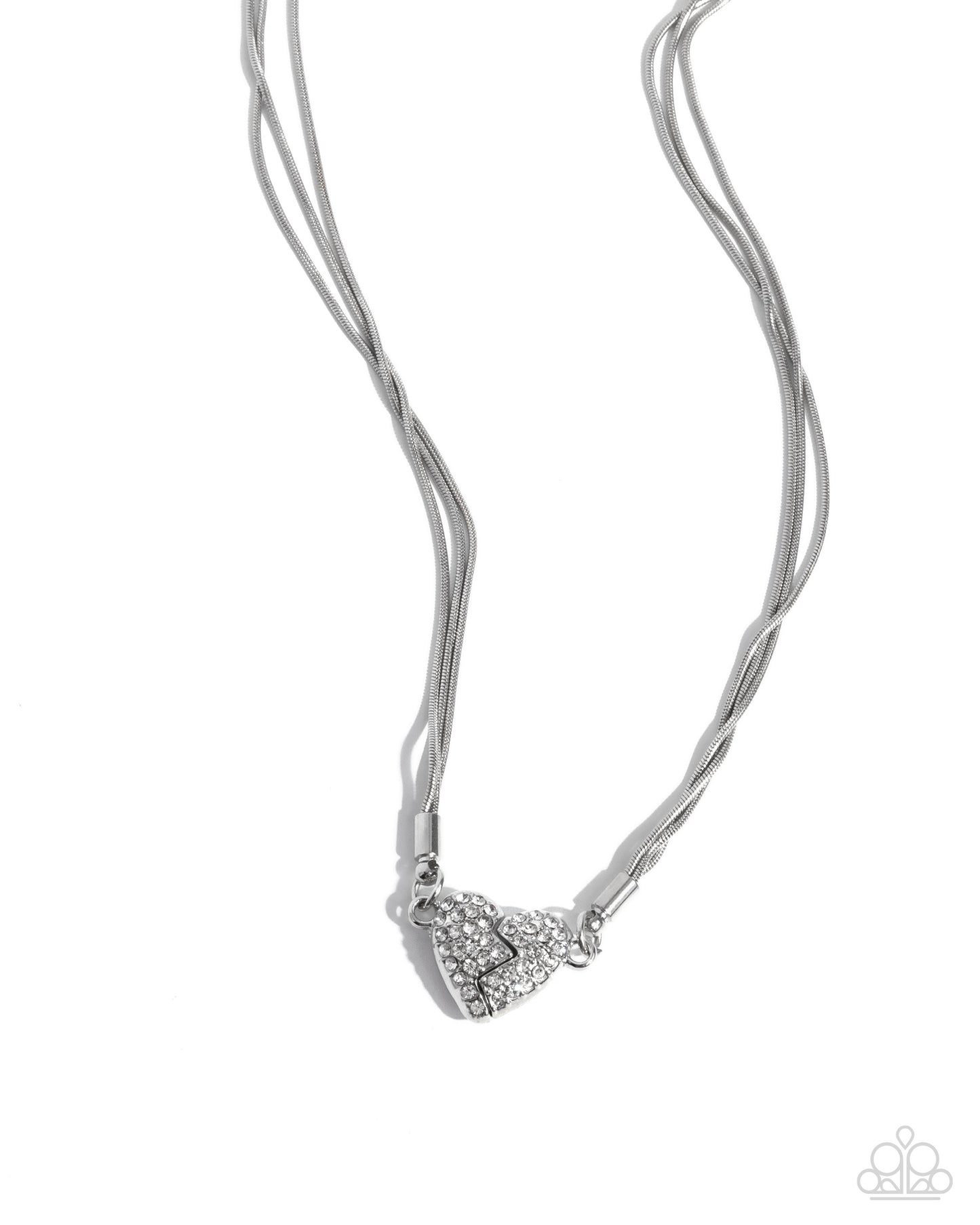 Heartbroken Bling - White Rhinestone Embellished "Broken" Heart Pendant Paparazzi Necklace & matching earrings