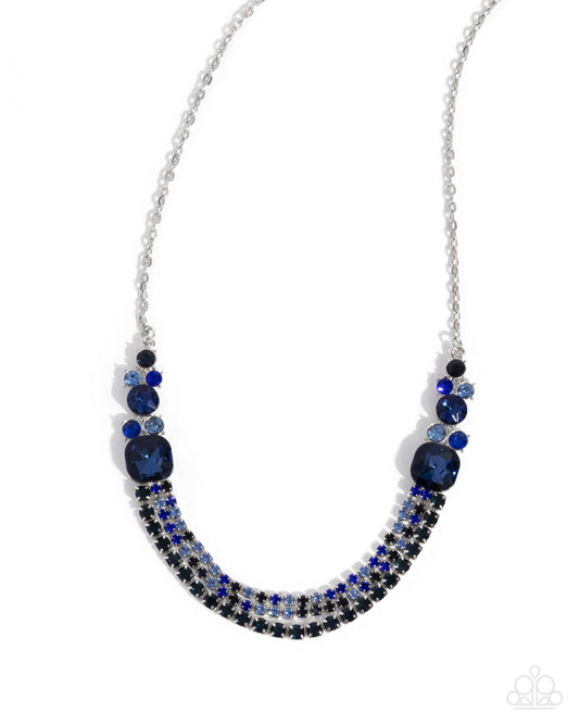 Relaxed Refinement - Blue Rhinestone Embellished Layers Paparazzi Necklace & matching earrings