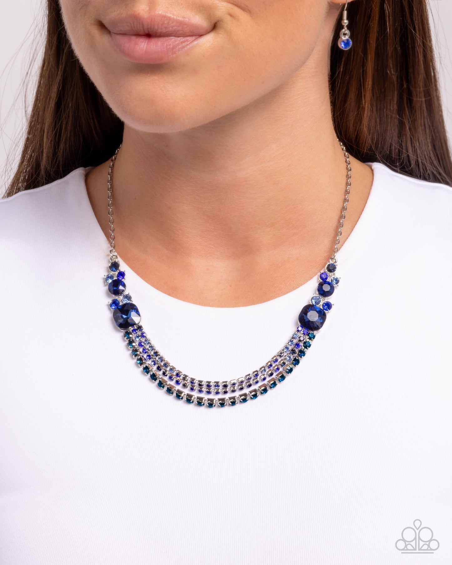 Relaxed Refinement - Blue Rhinestone Embellished Layers Paparazzi Necklace & matching earrings