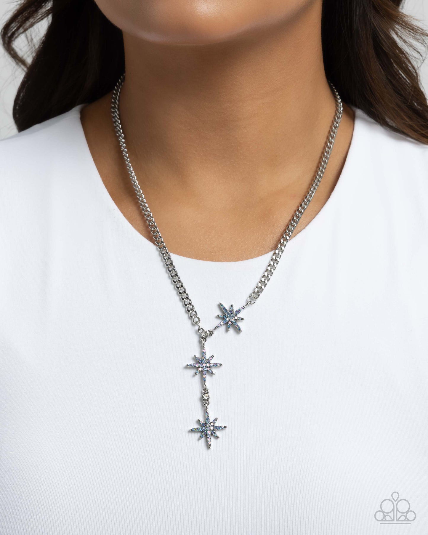 Stellar Story - Blue Iridescent Rhinestone Embellished Stars Paparazzi Necklace & matching earrings