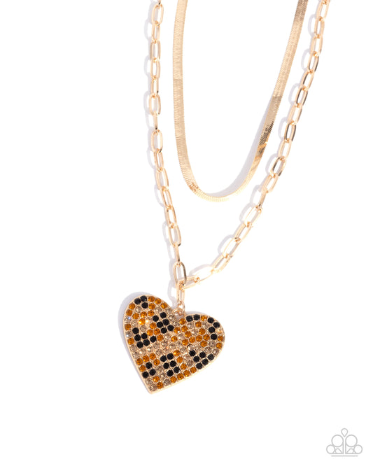 Cheetah Class - Brown/Black Rhinestone Cheetah Print Heart Pendant Paparazzi Necklace & matching earrings