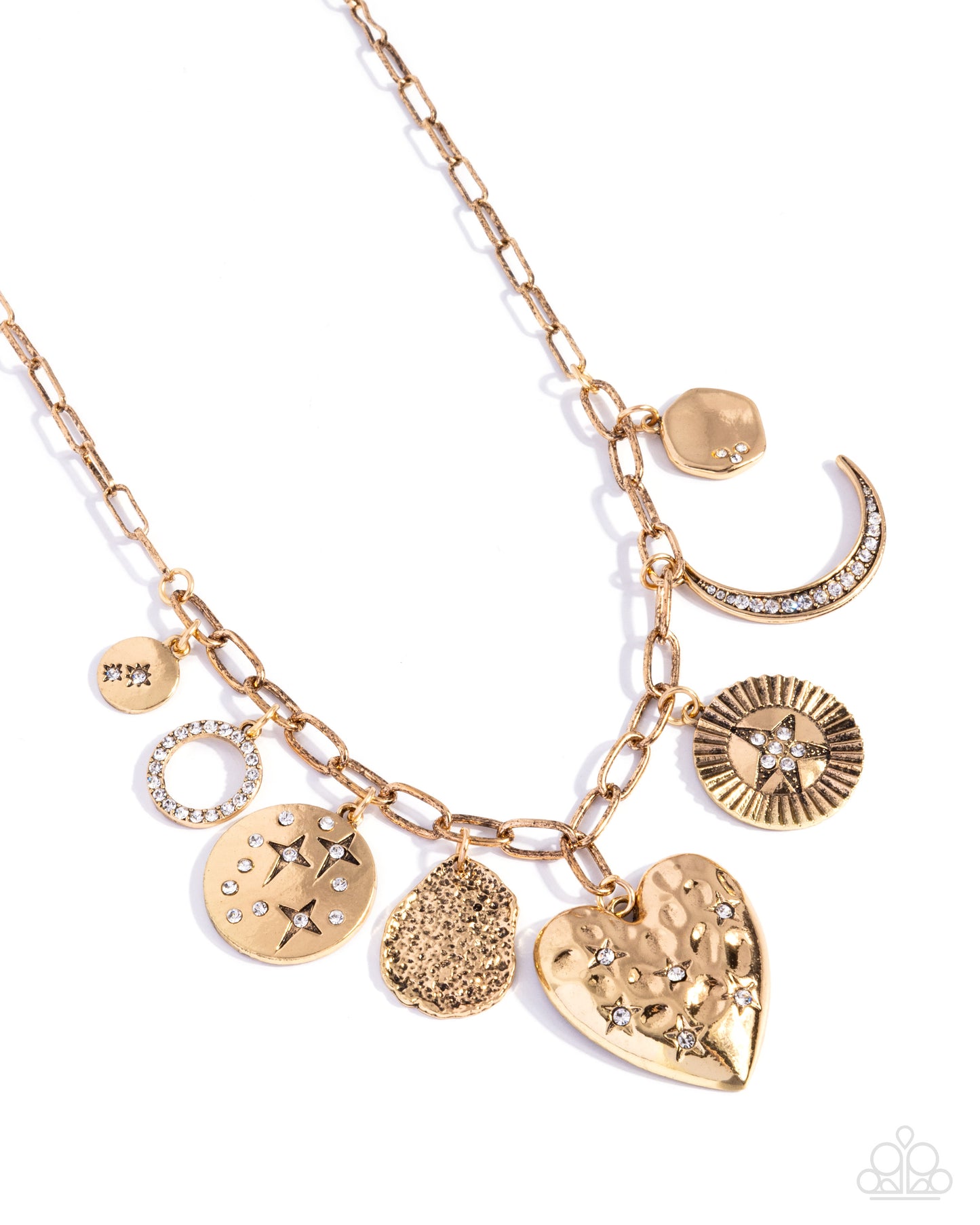 Recognizable Radiance - Gold Charms/Gold Abstract Chain Paparazzi Necklace & matching earrings