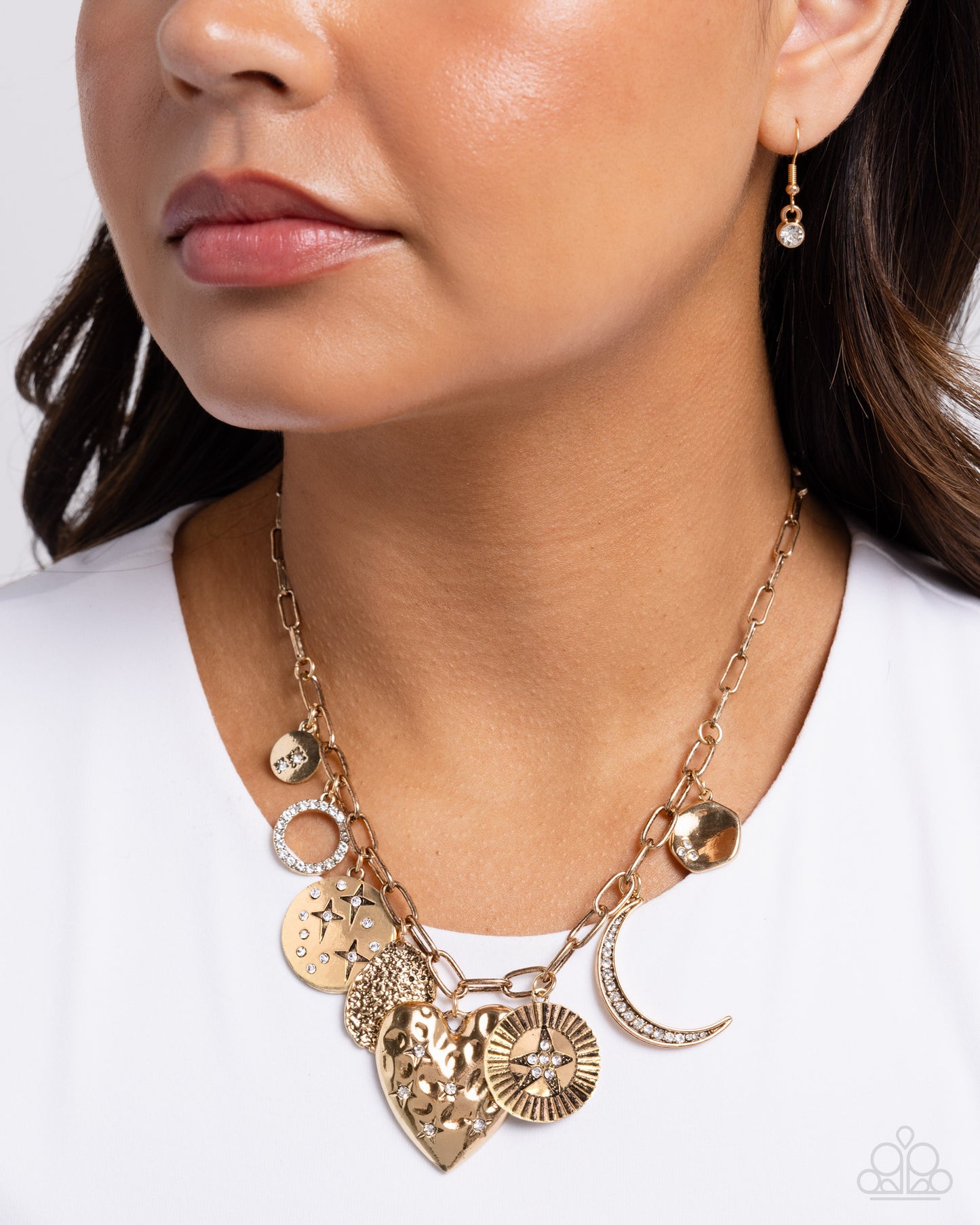 Recognizable Radiance - Gold Charms/Gold Abstract Chain Paparazzi Necklace & matching earrings
