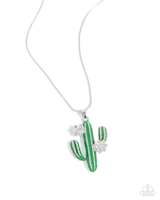 Carefree Cactus - Green-Painted Cactus Pendant Paparazzi Necklace & matching earrings