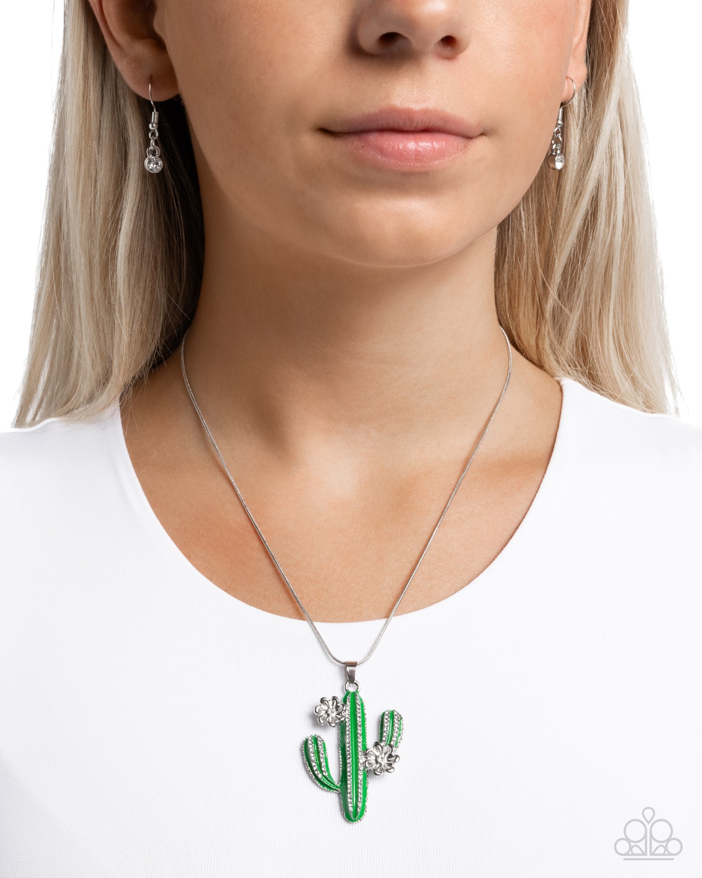 Carefree Cactus - Green-Painted Cactus Pendant Paparazzi Necklace & matching earrings