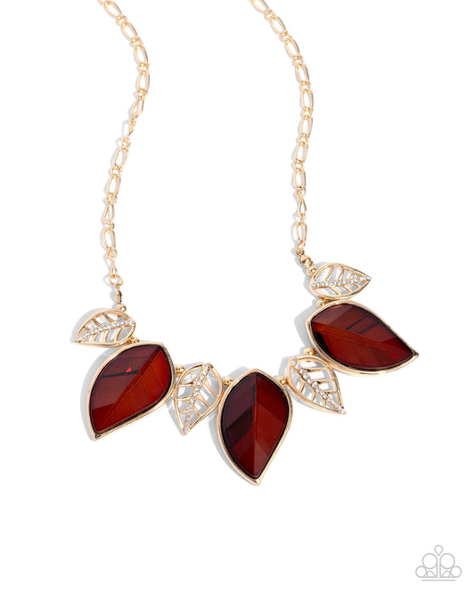 Leafy Leader - Brown Topaz Gems/Gold Leaves Paparazzi Necklace & matching earrings