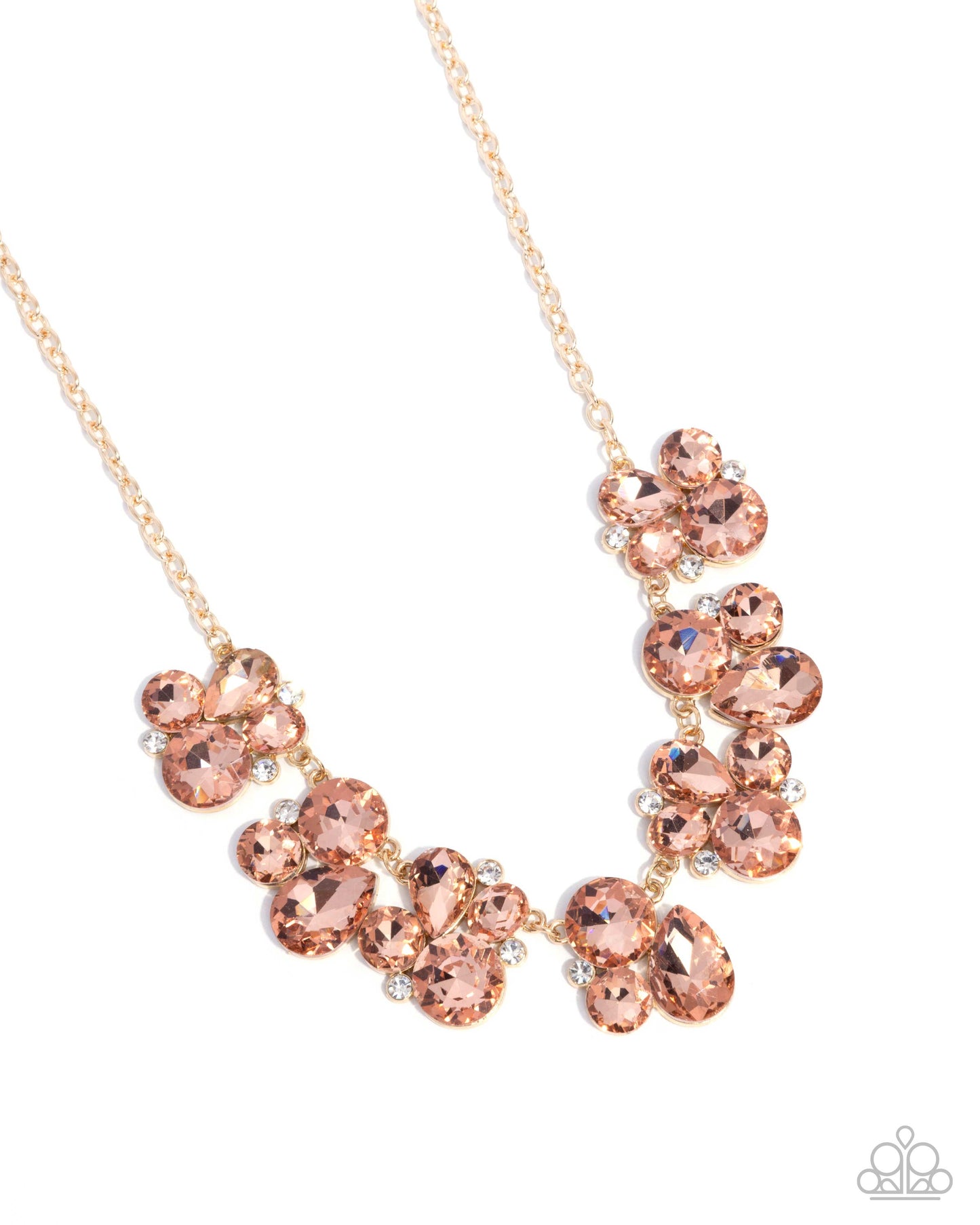 Fairytale Frost - Gold Chain/Peach Gem Clusters Paparazzi Necklace & matching earrings