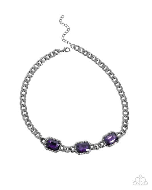 Without Delay - Purple Gems/Hematite Rhinestones/Gunmetal Curb Chain Paparazzi Necklace & matching earrings