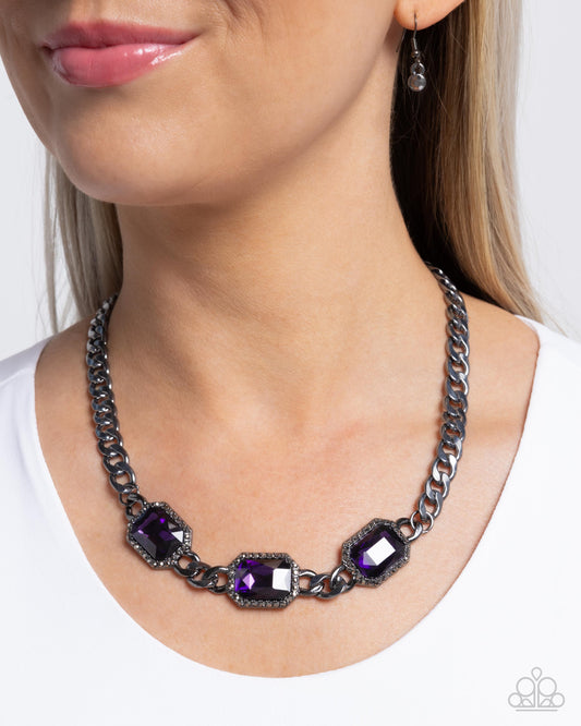 Without Delay - Purple Gems/Hematite Rhinestones/Gunmetal Curb Chain Paparazzi Necklace & matching earrings