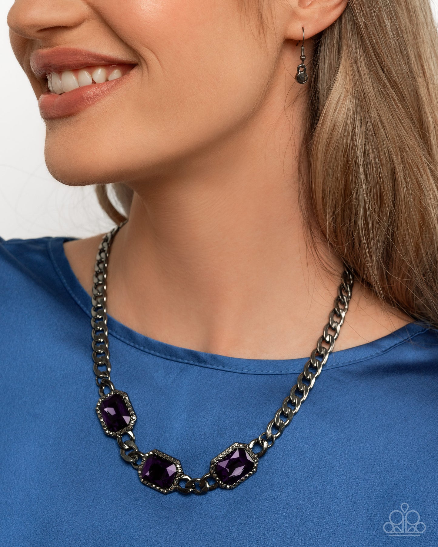 Without Delay - Purple Gems/Hematite Rhinestones/Gunmetal Curb Chain Paparazzi Necklace & matching earrings