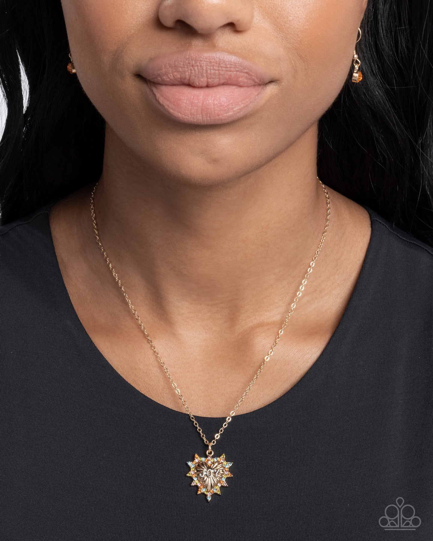 Joy to the World - Gold Oversized Heart/ Silver "Joy"/Multicolored Rhinestone Pendant Paparazzi Necklace & matching earrings