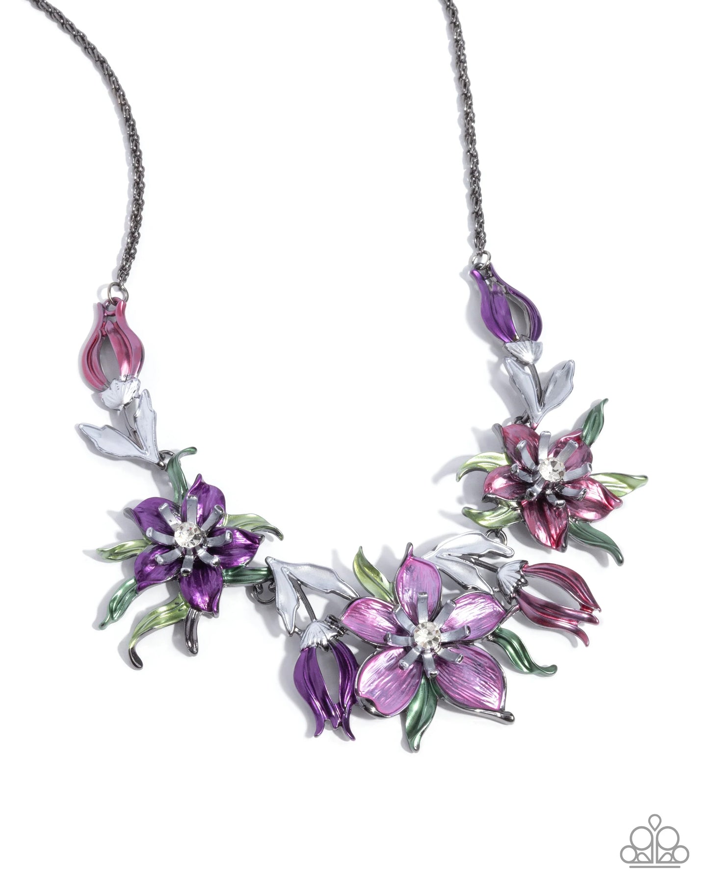 Floral Protocol - Multicolored Pearly Flowers Paparazzi Necklace & matching earrings