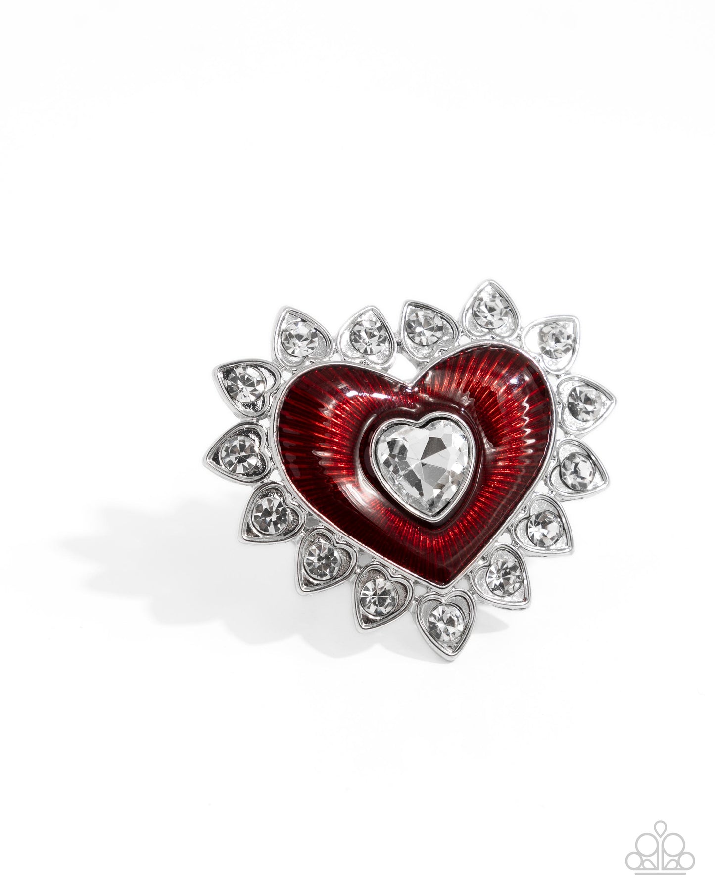 Devoted Declaration - Red Sunburst Heart/White Heart Gem Paparazzi Ring