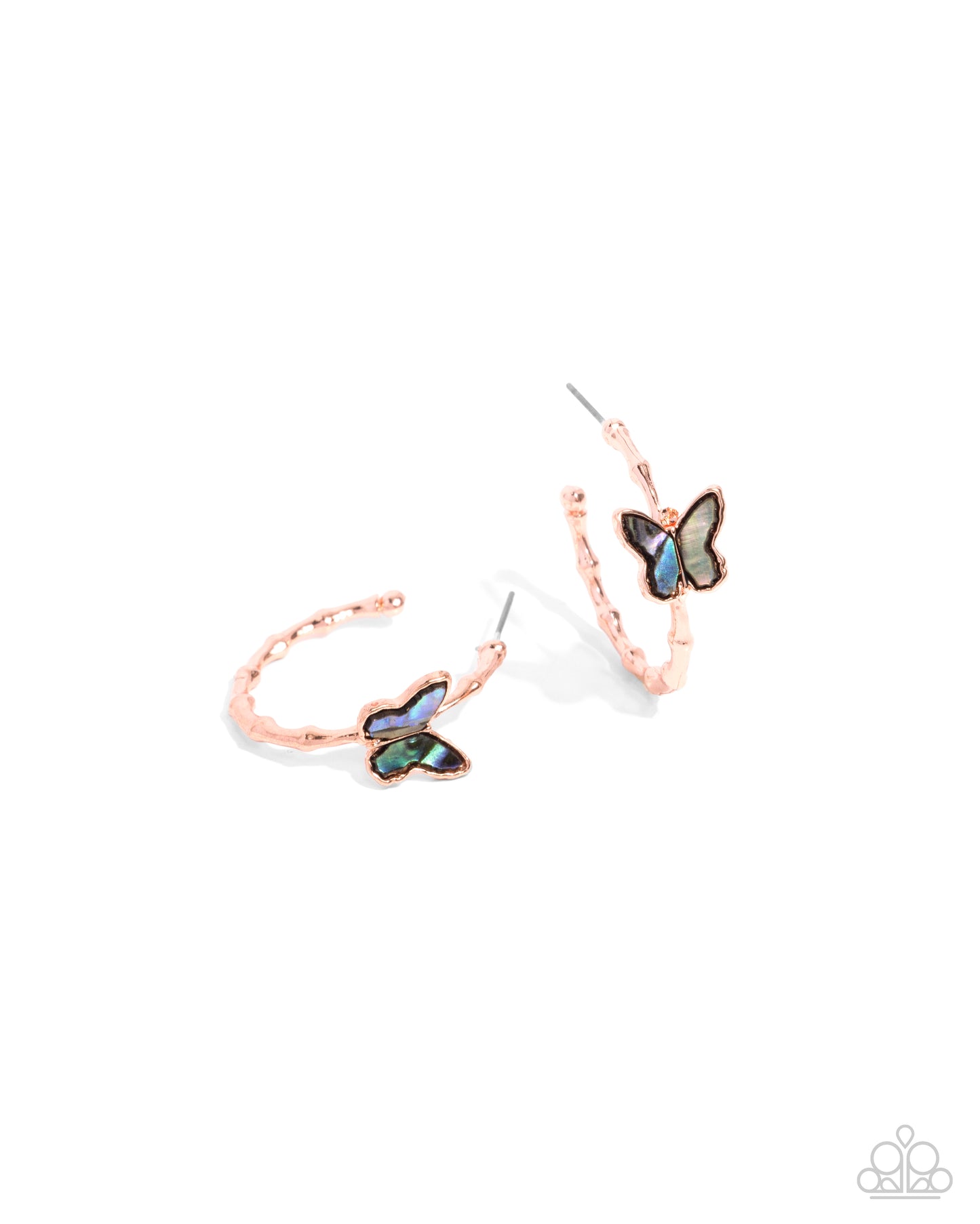 Butterfly Beginning - Copper Textured Hoop/Faux Abalone Shell Butterfly Paparazzi Earrings