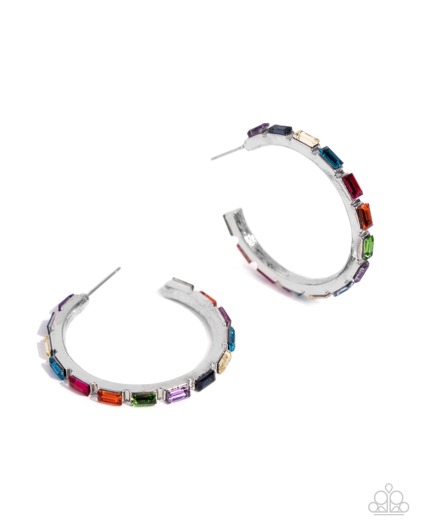 Carnival Chic - Multicolored Gem Embellished Silver Hoop Paparazzi Earrings