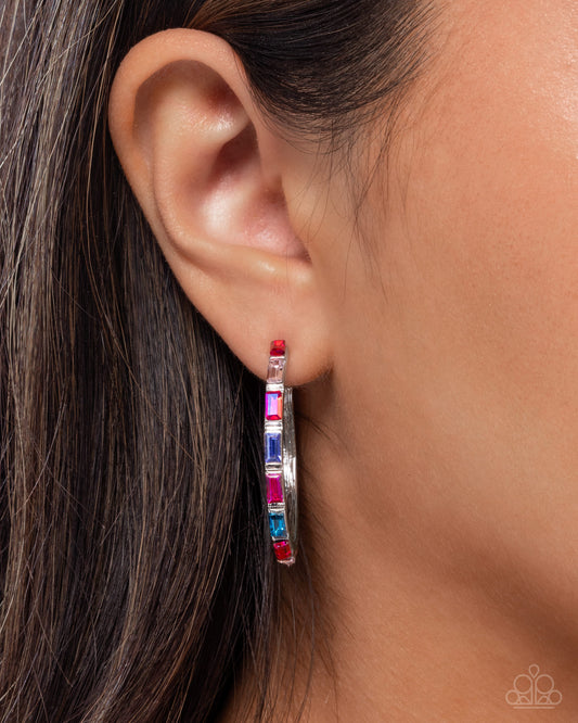 Carnival Chic - Pink & Multicolored Gems/Silver Hoop Paparazzi Earrings