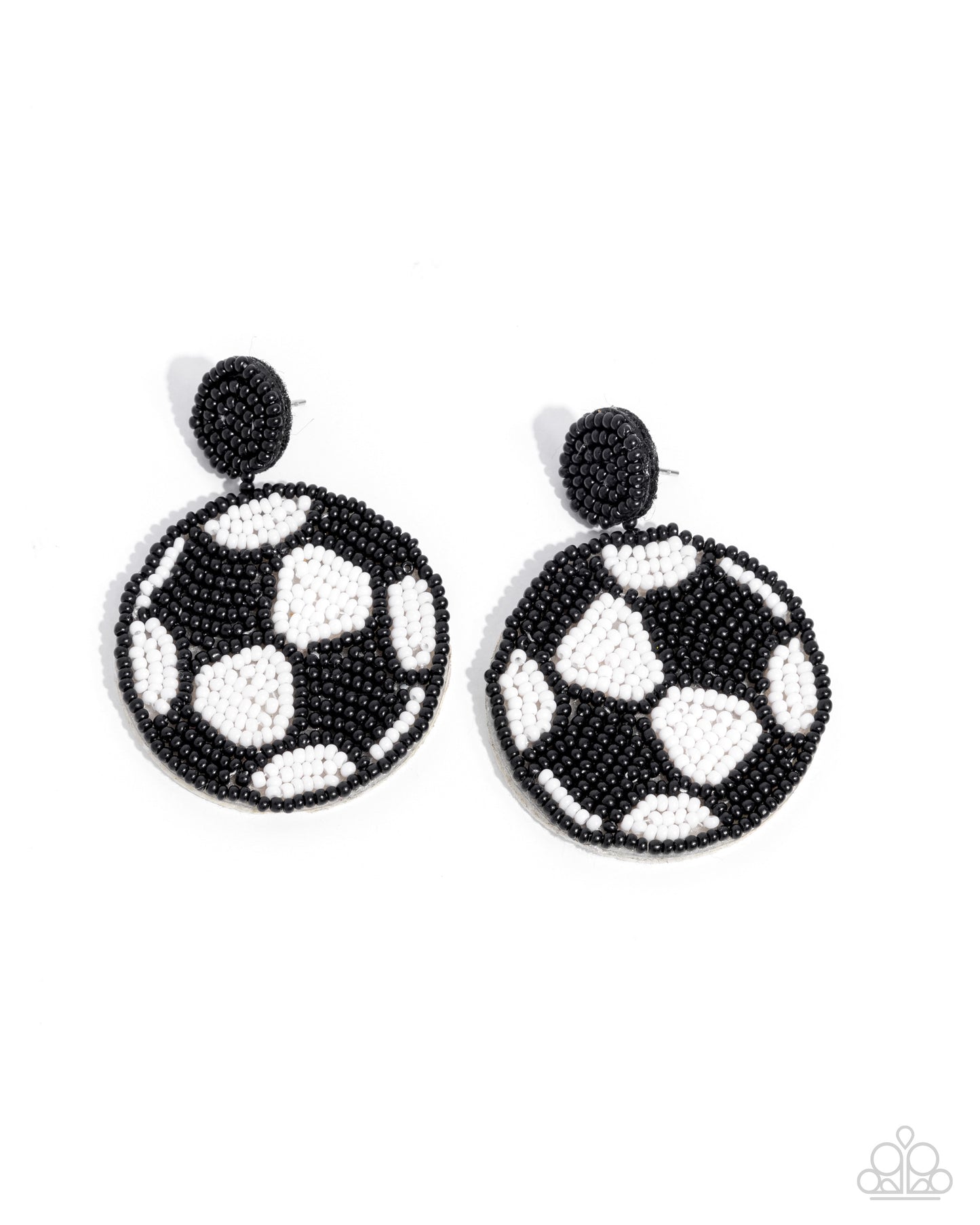 Grand Goalkeeper - Black & White Seed Bead Soccer Ball Paparazzi Earrings