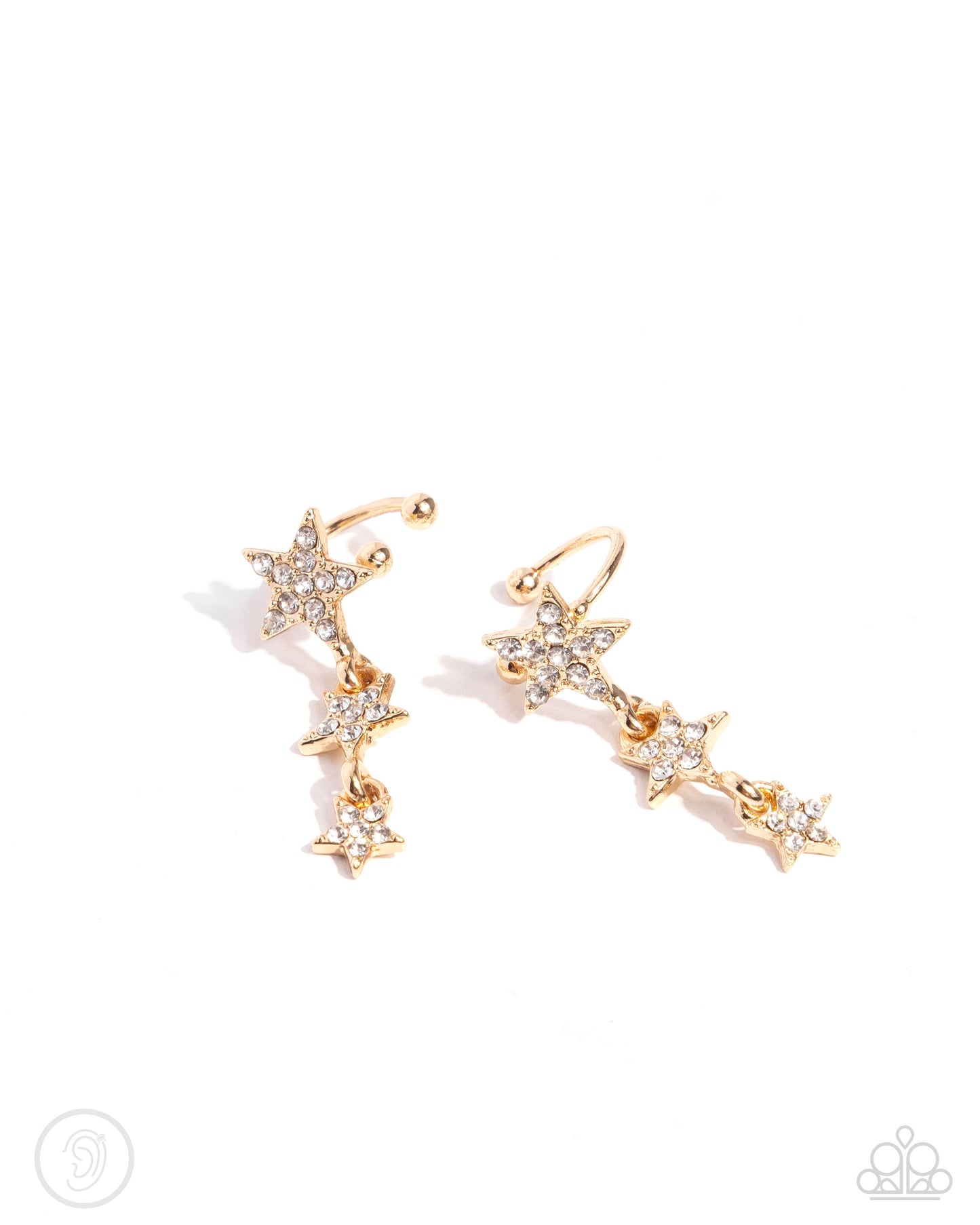 Stellar Surge - Gold & White Rhinestone Stars Paparazzi Ear Cuff Earrings