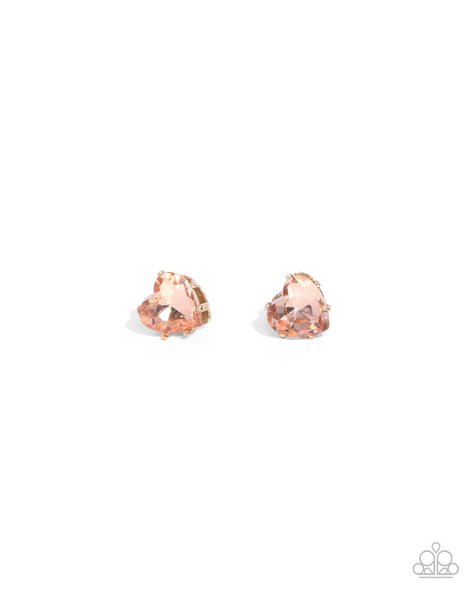 Sweetheart Stunner - Gold Fitting & Oversized Peach Heart Gem Paparazzi Earrings