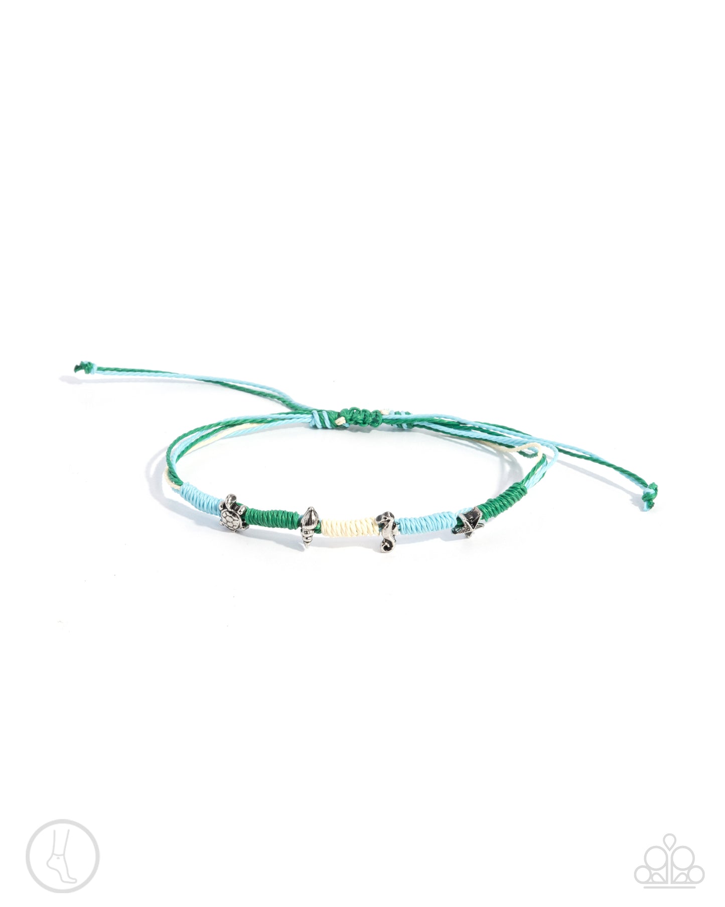 Turtle Task - Multicolor Emerald, Blue, Ivory Cording/Silver Coastal Charms Paparazzi Anklet