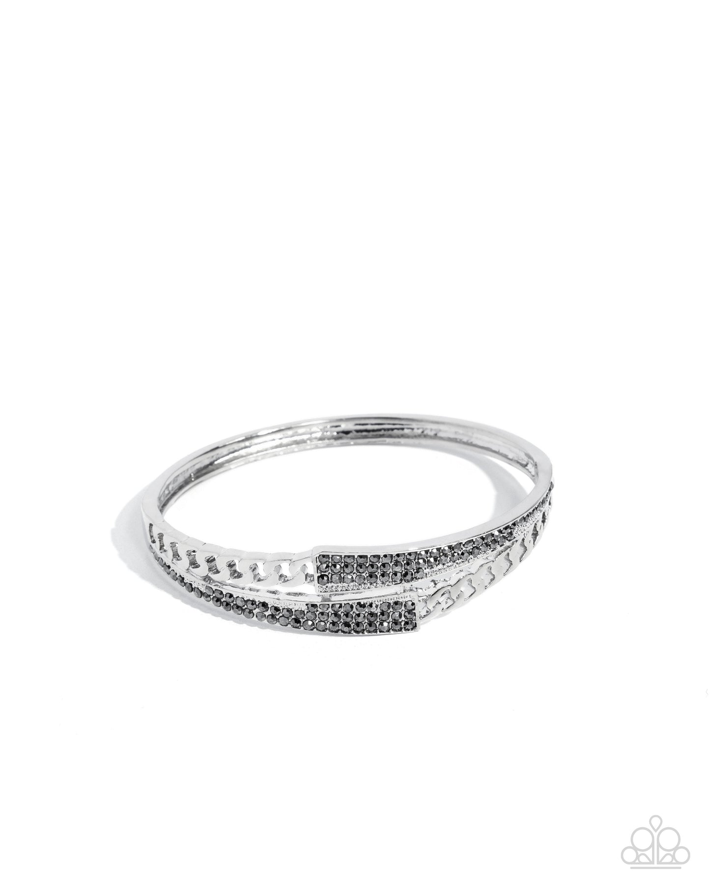 Braided Beginning - Silver Curb Chain, Hematite Rhinestones Paparazzi Hinge Bracelet