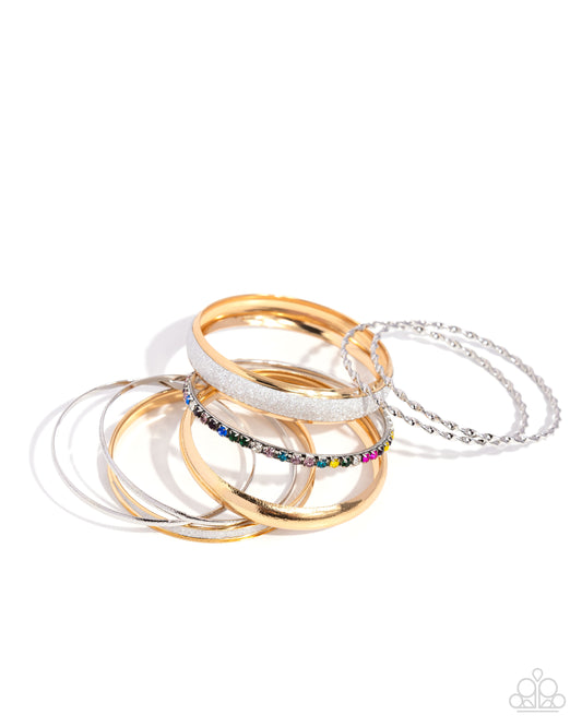 Smoldering Stack - Multicolored Gems/White Glitter/Twist Paparazzi Set of 8 Bangle Bracelets