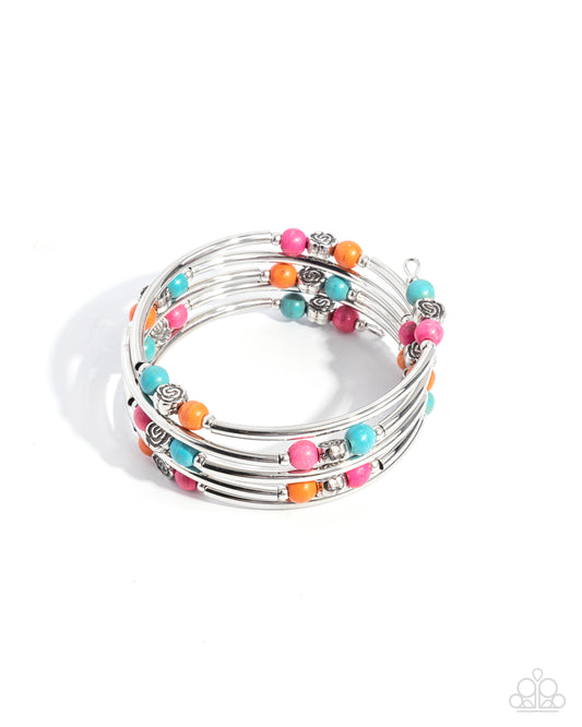 Classic Cowboy - Pink, Turquoise, & Orange Beaded Paparazzi Coil Bracelet