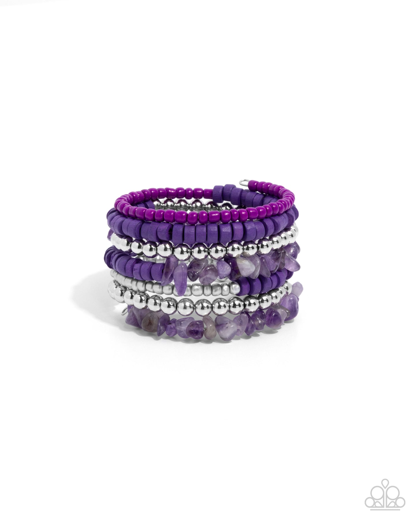 Plentiful Pizzazz - Purple Seed Beads, Wooden Discs, Stone Pebbles Paparazzi Coil Bracelet