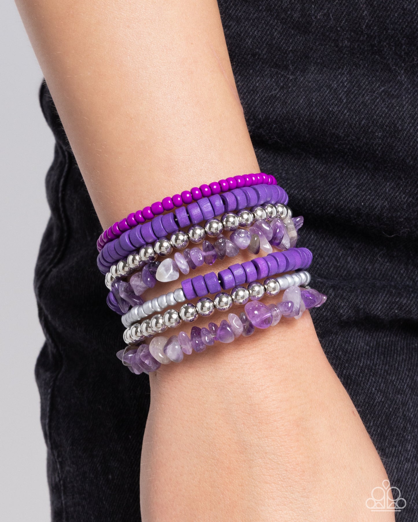 Plentiful Pizzazz - Purple Seed Beads, Wooden Discs, Stone Pebbles Paparazzi Coil Bracelet