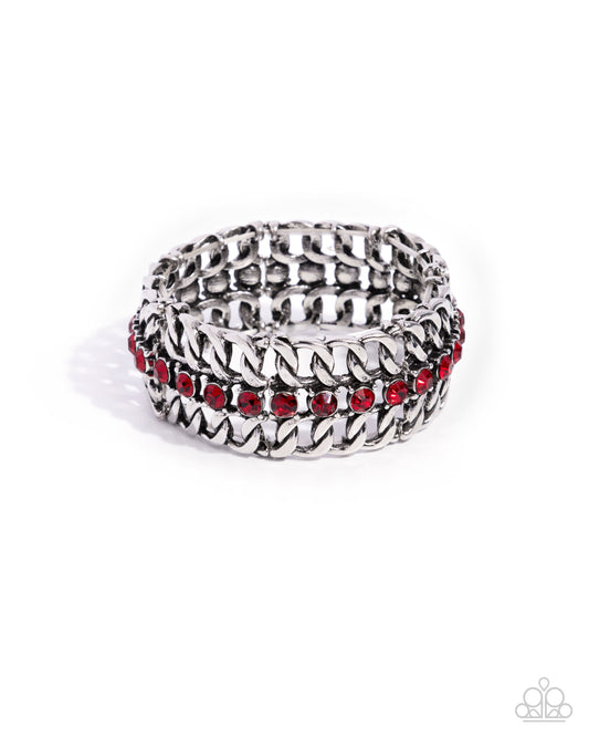 Secure Shimmer - Red Gems & Silver Curb Chains Paparazzi Stretch Bracelet