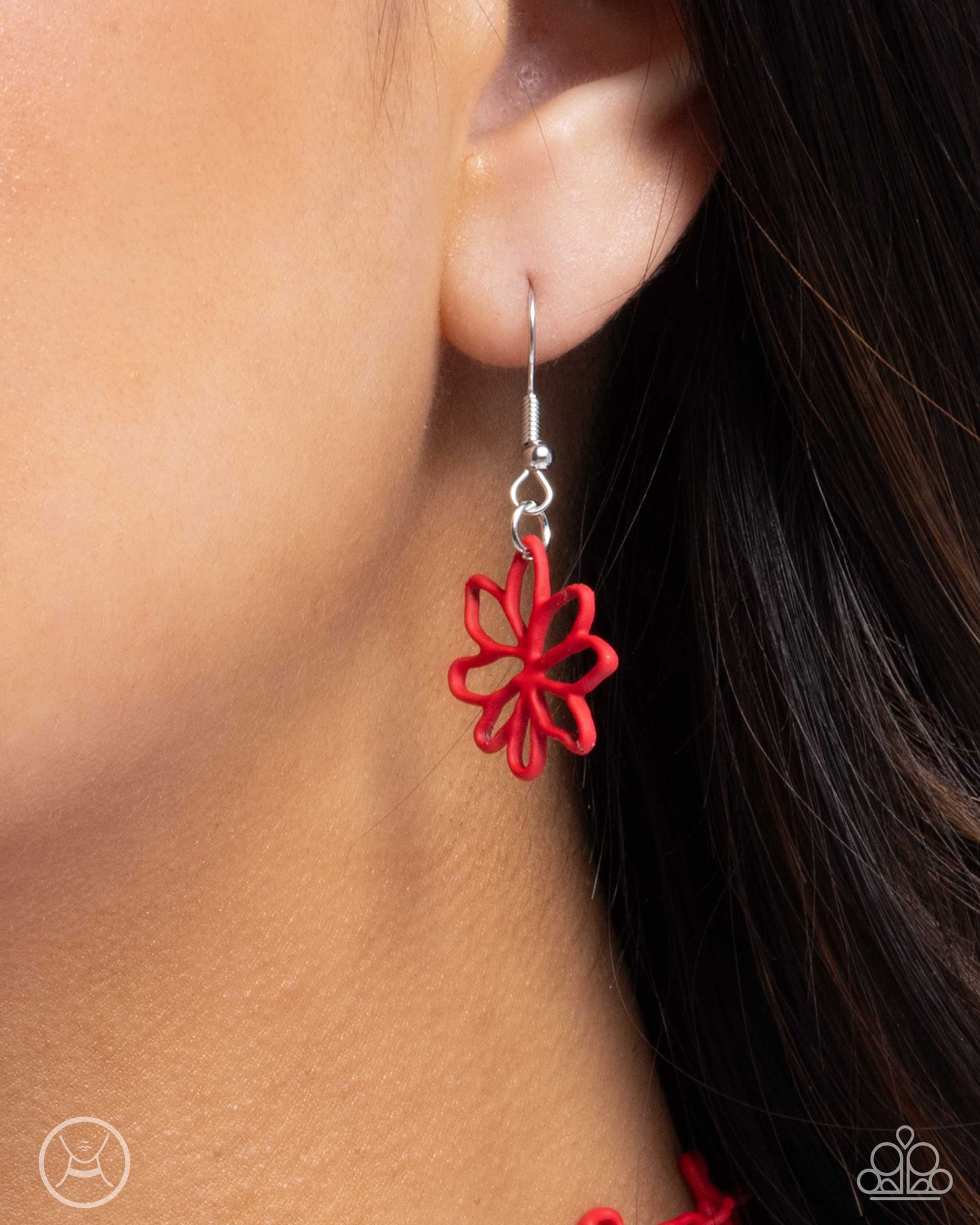 Bouquet Blend - Red Airy Flower Paparazzi Choker Necklace & matching earrings