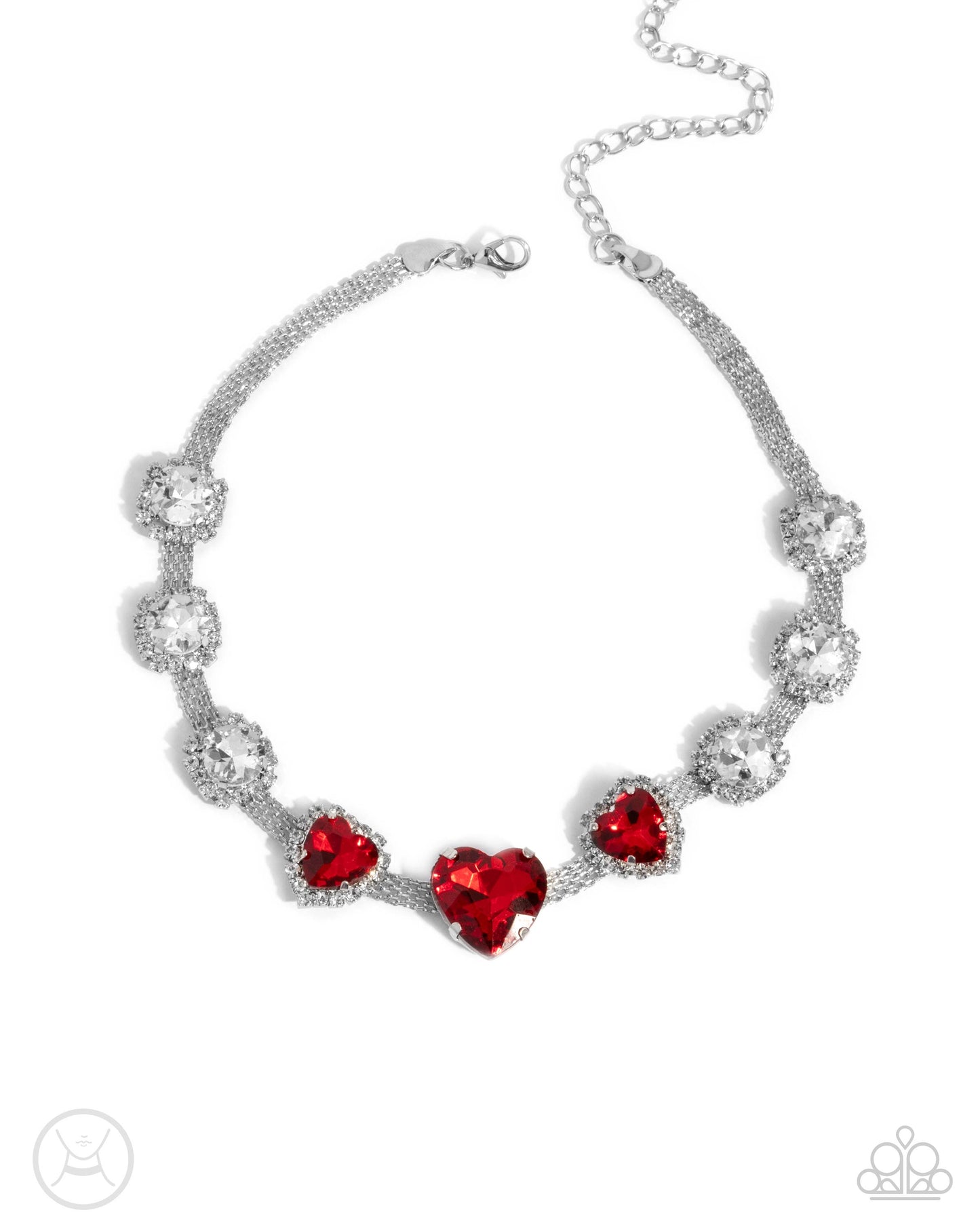 Valentines Vibe - Red Heart Gems/White Round Gems Paparazzi Choker Necklace & matching earrings