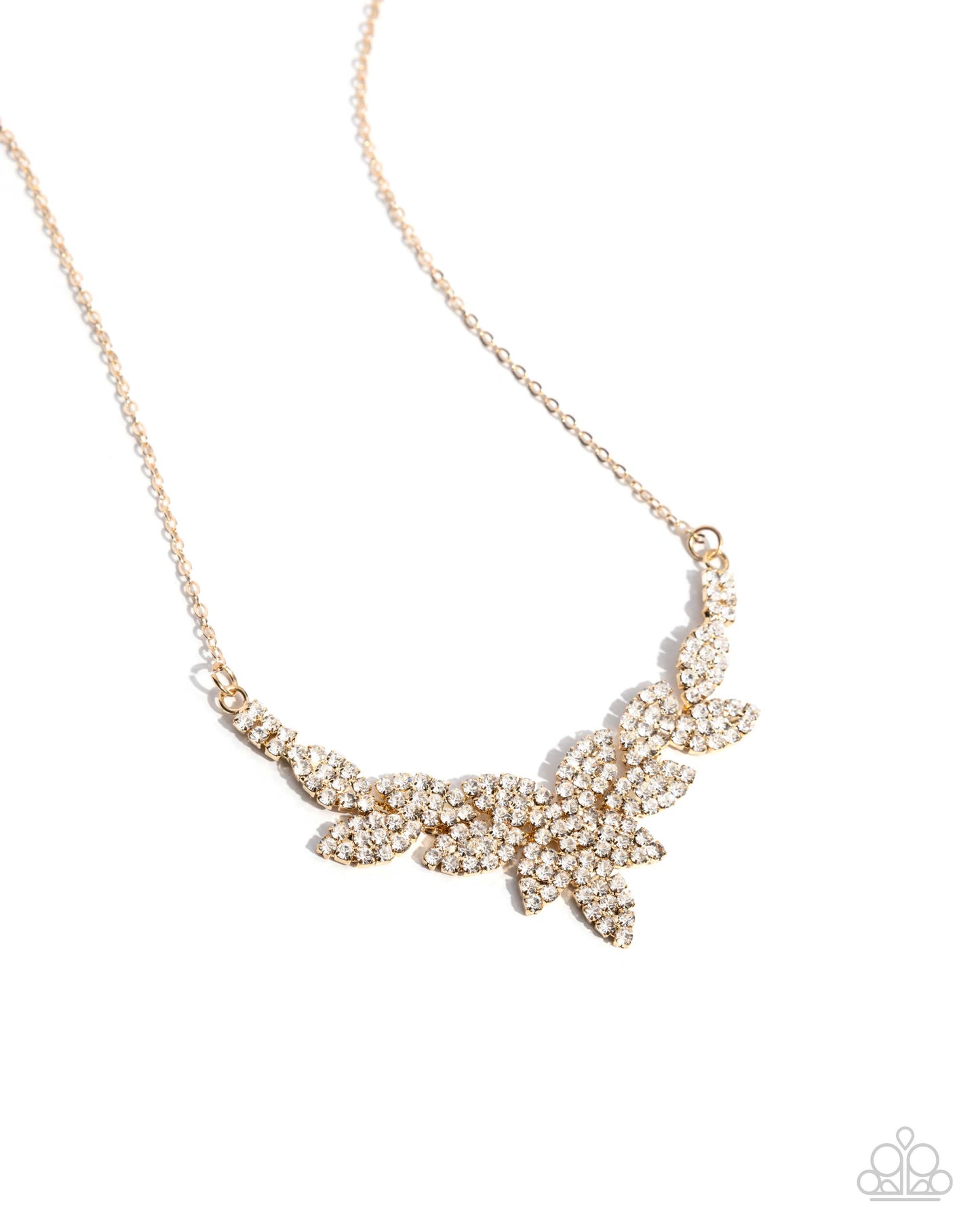 Graceful Genre - Gold Leafy Frames/White Rhinestones Paparazzi Necklace & matching earrings