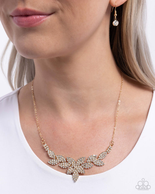 Graceful Genre - Gold Leafy Frames/White Rhinestones Paparazzi Necklace & matching earrings