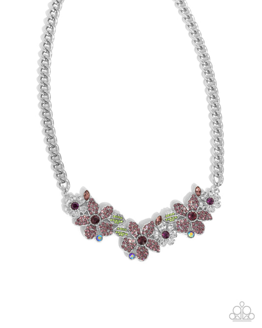 Guiding Garden - Purple Gems/Green Rhinestone Embellished Silver Flower Pendant Paparazzi Necklace & matching earrings