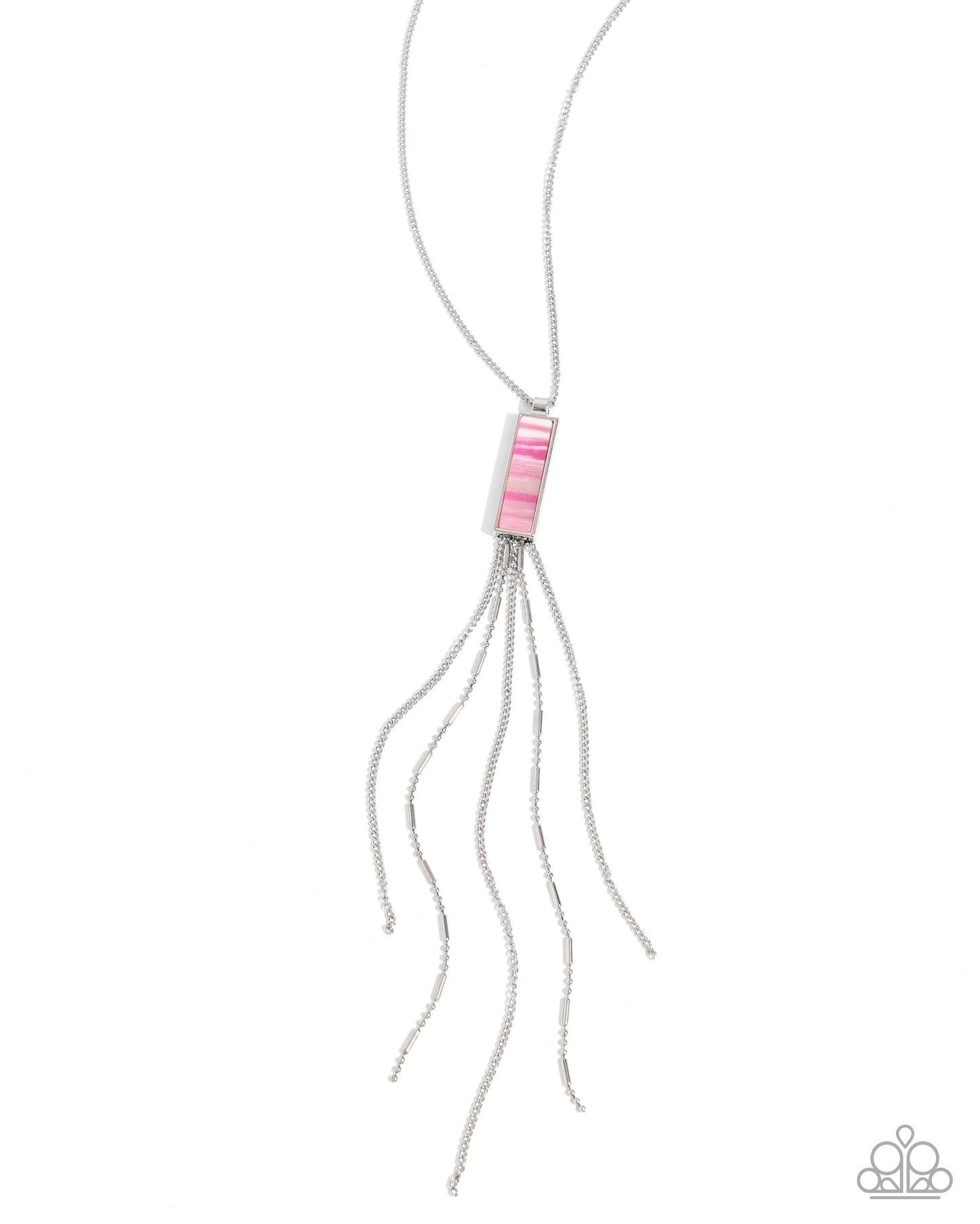 Refreshing Redemption - Pink Rectangular Stone/Silver Chain Tassels Paparazzi Necklace & matching earrings
