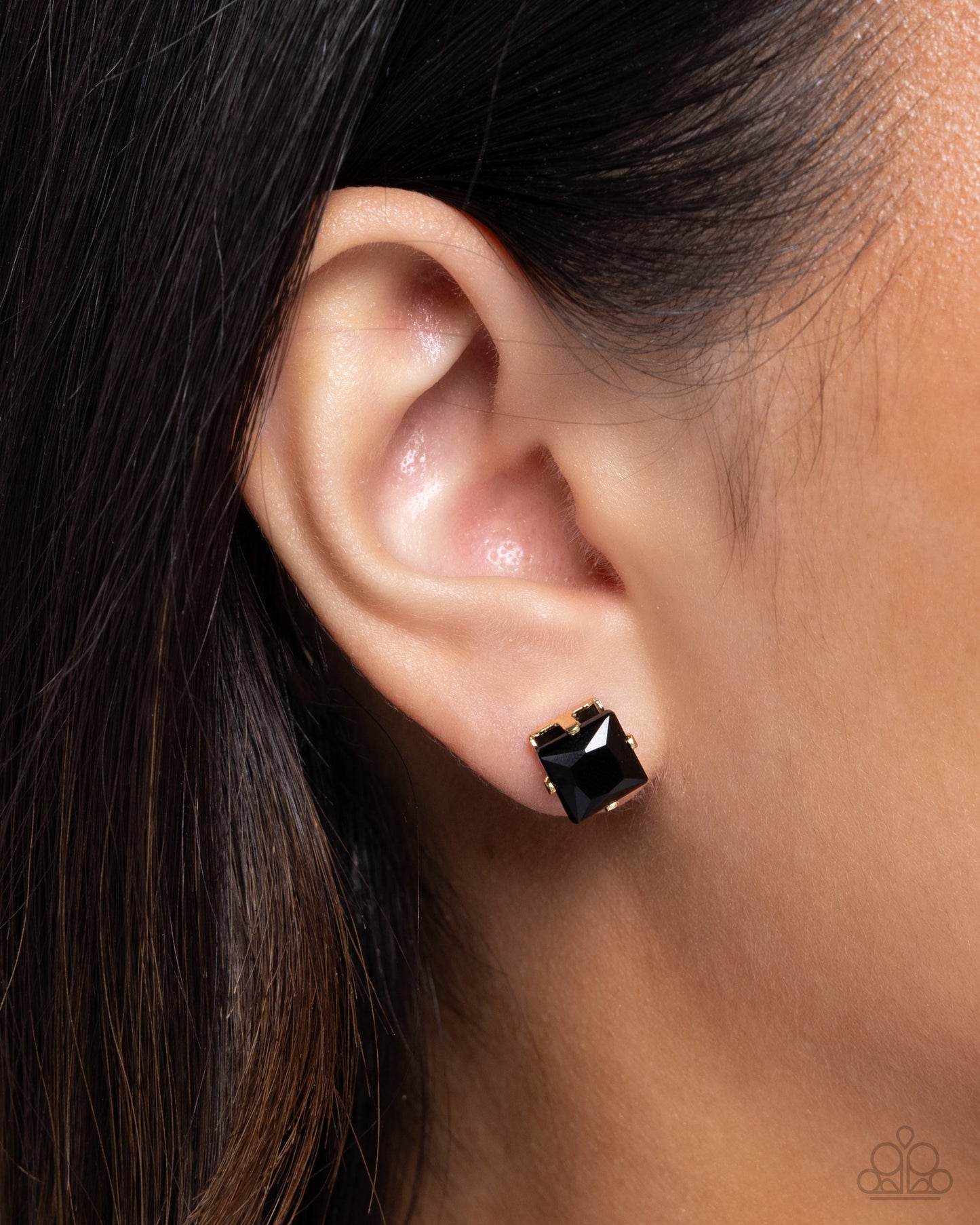 Squared Soprano - Black Faceted Square Gem Paparazzi Post Earrings