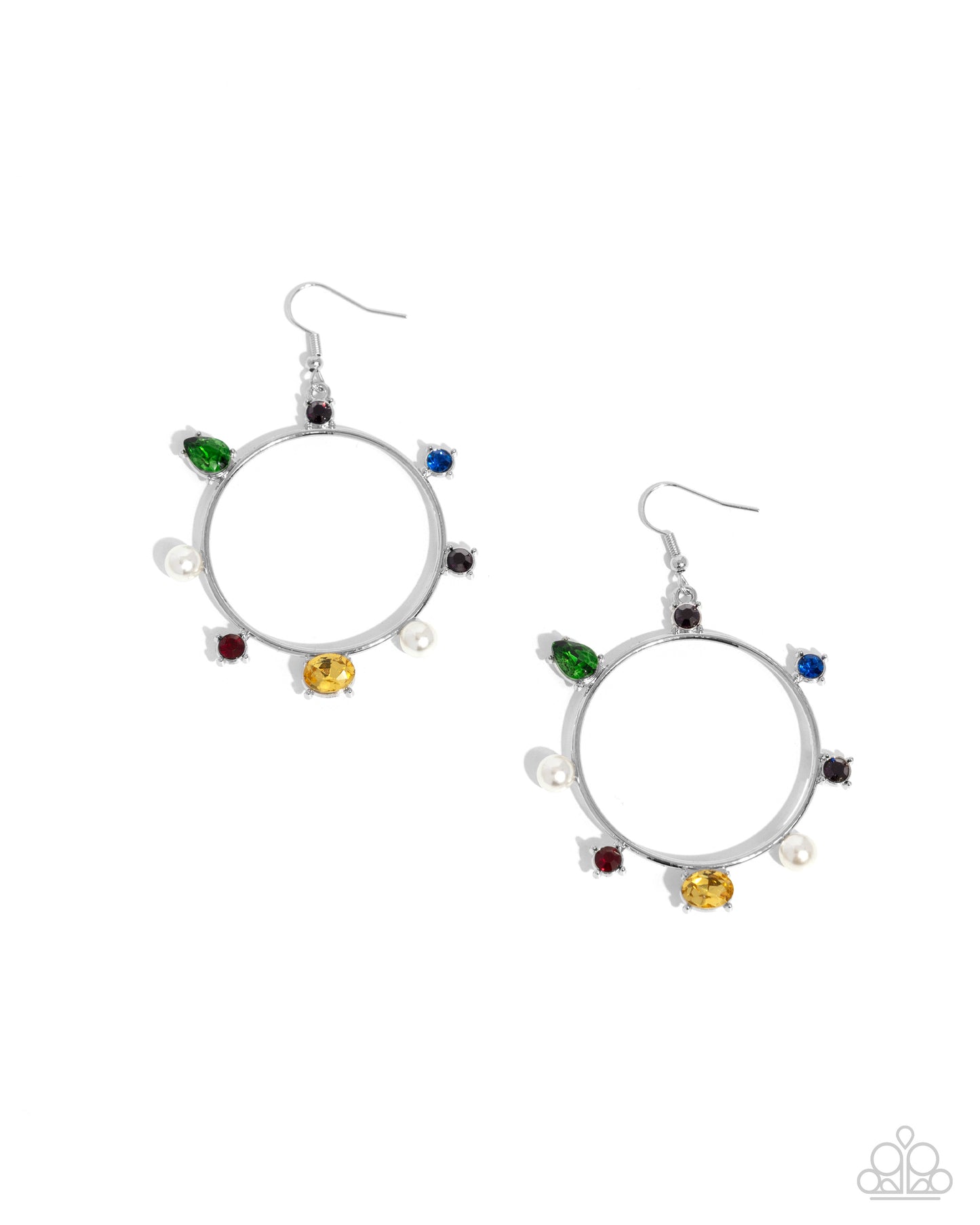 Tailored Treasure - Multicolored Rhinestones/White Pearls Paparazzi Earrings