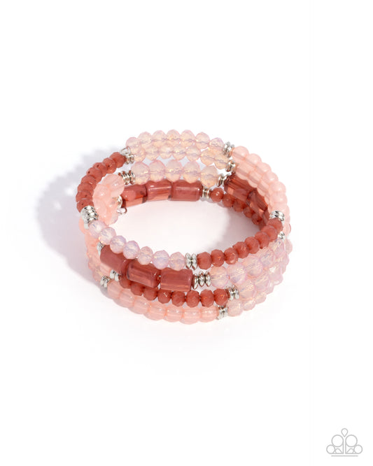 Defaced Dance - Pink & peach Beads/Silver Discs Paparazzi Coil Bracelet