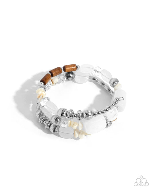 Feeling Alive - White Shells, Crystals, Stones, Acrylic Beaded Paparazzi Coil Bracelet