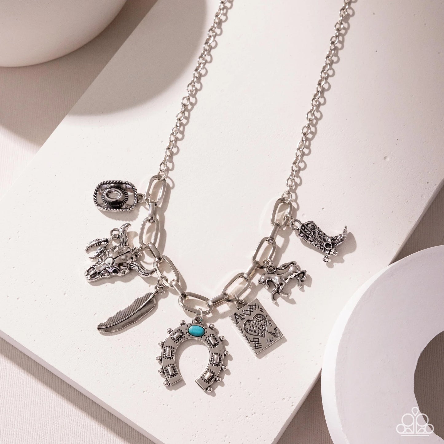 Saloon Girl. - Blue/Turquoise Embellished Western-Inspired Charm Paparazzi Necklace & matching earrings