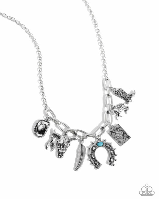 Saloon Girl. - Blue/Turquoise Embellished Western-Inspired Charm Paparazzi Necklace & matching earrings