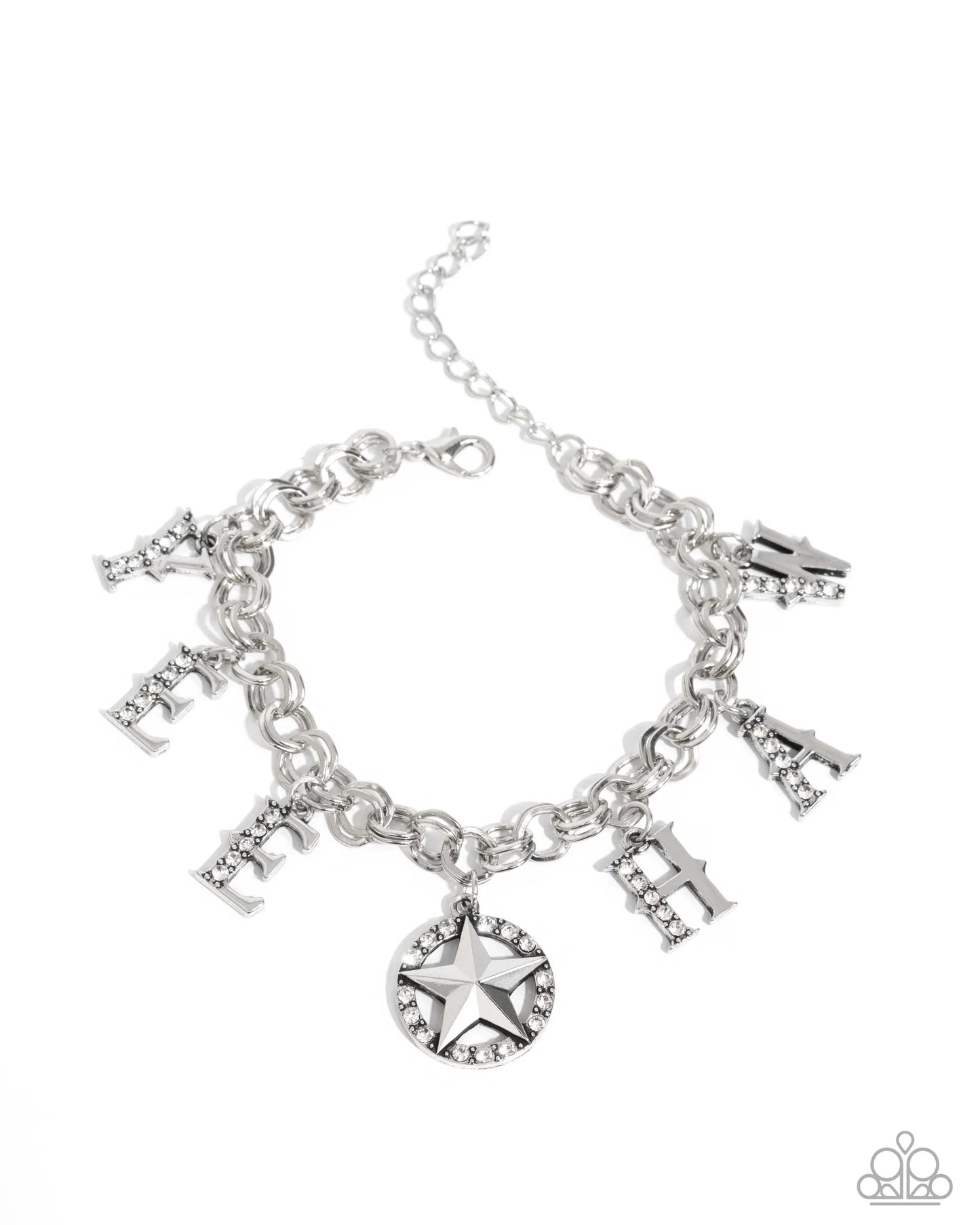 Yeehaw Yell - White Rhinestone Embellished Silver "Yee Haw' Paparazzi Tennis Bracelet