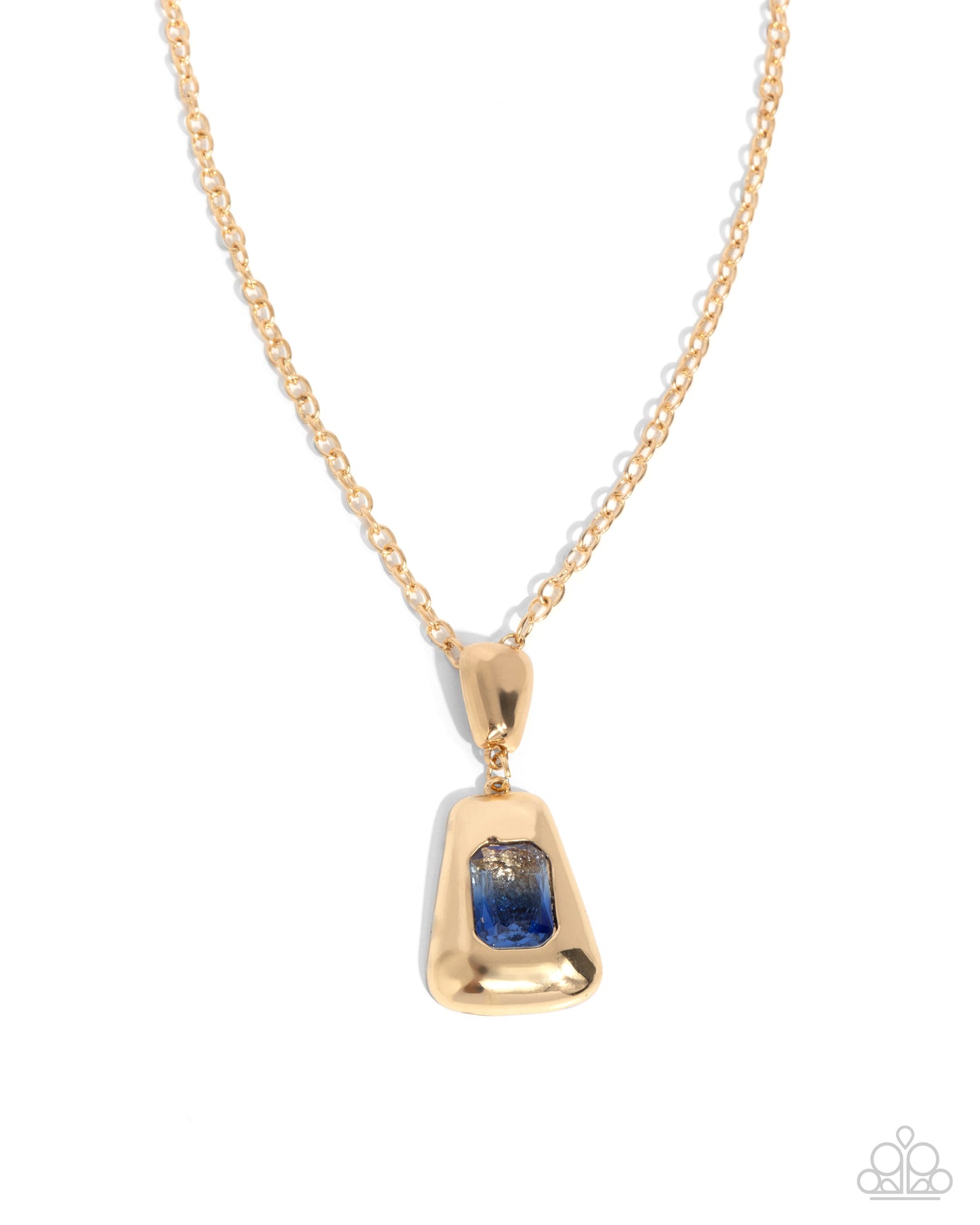 Pendant Promise - Blue Gem/Oversized Gold Abstract Pendant Paparazzi Necklace & matching earrings